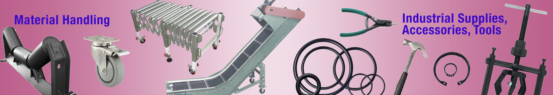 conveyors, castors, o-rings, hammer, pliers, puller composite image