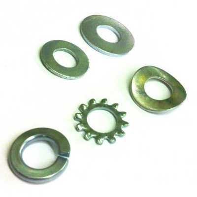 composite image showing multiple sizes and types of washers and lock washers